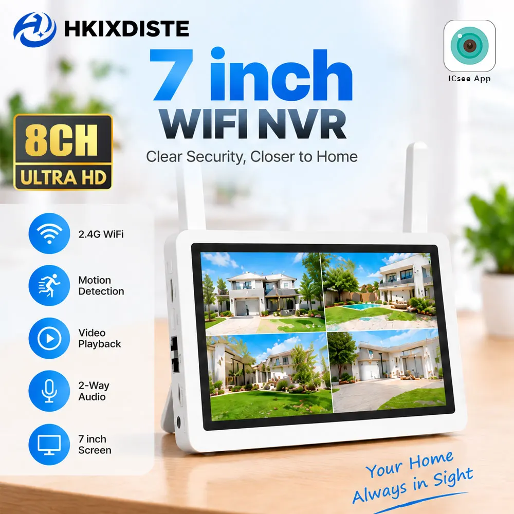 Home Security And Camera System - 7 Inch 8CH 5MP WiFi NVR