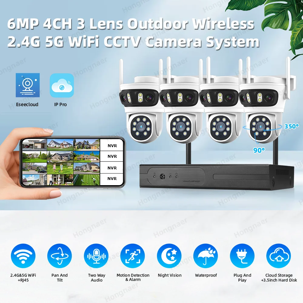 2026 Hongnaer 6MP 4CH 3 Lens 2 - Home Security Wireless Cameras recension och pris
